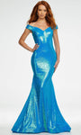 Natural Waistline Mermaid Off the Shoulder Back Zipper Open-Back Sequined Dress with a Brush/Sweep Train