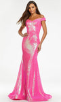 Mermaid Back Zipper Sequined Open-Back Off the Shoulder Natural Waistline Dress with a Brush/Sweep Train