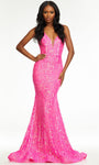 V-neck Corset Natural Waistline Sleeveless Back Zipper Sequined Open-Back Mermaid Dress with a Brush/Sweep Train