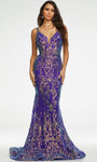 V-neck Corset Natural Waistline Sleeveless Sequined Back Zipper Open-Back Mermaid Dress with a Brush/Sweep Train