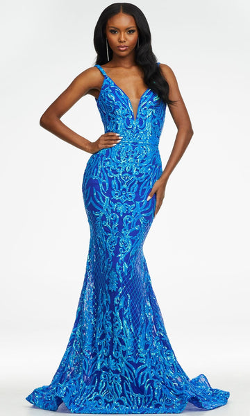 V-neck Sleeveless Corset Natural Waistline Mermaid Open-Back Sequined Back Zipper Dress with a Brush/Sweep Train