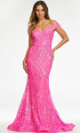 Mermaid Off the Shoulder Open-Back Back Zipper Sequined Natural Waistline Dress with a Brush/Sweep Train
