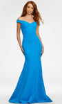 Sophisticated Open-Back Sweetheart Mermaid Off the Shoulder Corset Natural Waistline Dress with a Brush/Sweep Train