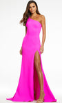 Lace-Up Asymmetric Cutout Slit Fitted One Shoulder Sleeveless Mermaid Corset Natural Waistline Dress with a Brush/Sweep Train