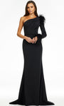 Asymmetric Beaded Sheath Mermaid Long Sleeves Jersey Natural Waistline Sheath Dress with a Brush/Sweep Train