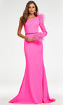 Asymmetric Beaded Natural Waistline Jersey Sheath Mermaid Long Sleeves Sheath Dress with a Brush/Sweep Train