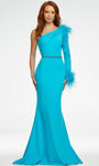 Jersey Natural Waistline Long Sleeves Asymmetric Beaded Sheath Mermaid Sheath Dress with a Brush/Sweep Train