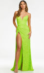 V-neck Strapless Sequined Open-Back Back Zipper Slit Sheath Plunging Neck Corset Natural Waistline Sheath Dress with a Brush/Sweep Train