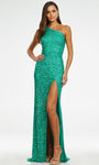 Floor Length Lace-Up Sequined Beaded Fitted Slit Cutout Asymmetric Natural Waistline Sleeveless Sheath Sheath Dress with a Brush/Sweep Train