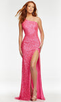 Sheath Floor Length Sleeveless Natural Waistline Asymmetric Cutout Fitted Beaded Slit Lace-Up Sequined Sheath Dress with a Brush/Sweep Train