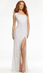 Floor Length Sheath Natural Waistline Asymmetric Cutout Fitted Lace-Up Slit Beaded Sequined Sleeveless Sheath Dress with a Brush/Sweep Train