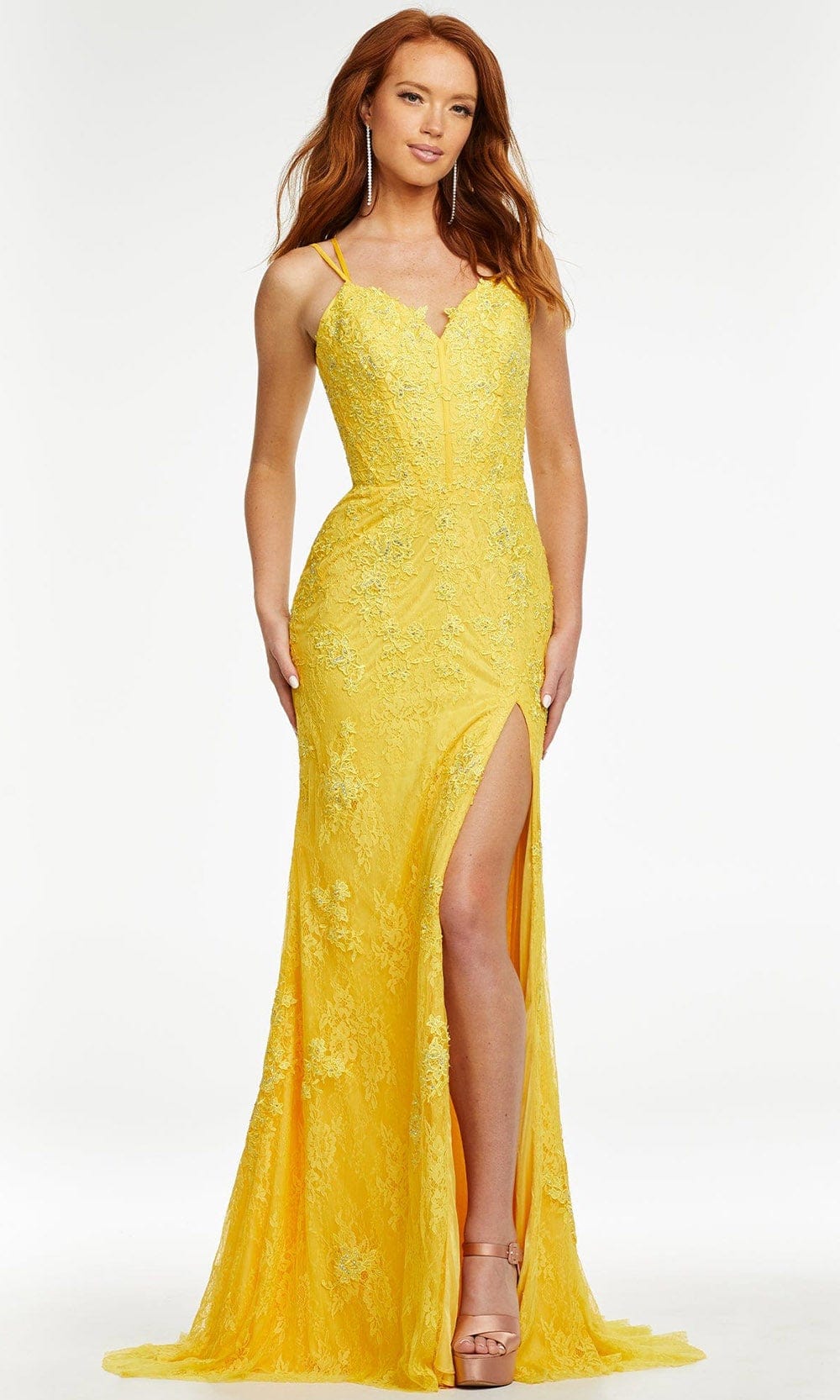 Ashley Lauren - 11145 Lace Applique Gown with Slit
