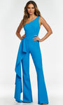 Sleeveless Draped Back Zipper Open-Back Asymmetric Corset Empire Waistline Jumpsuit With Ruffles