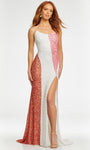 Scoop Neck Fitted Colorblocking Sequined Slit Lace-Up Sleeveless Spaghetti Strap Natural Waistline Sheath Sheath Dress with a Brush/Sweep Train