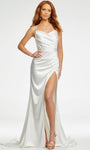 Cowl Neck Mermaid Lace-Up Draped Open-Back Slit Spaghetti Strap Natural Waistline Satin Dress with a Brush/Sweep Train