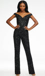 Sweetheart Natural Waistline Off the Shoulder Back Zipper Fitted Open-Back Sequined Jumpsuit