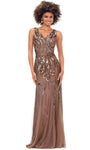 Modest V-neck Sleeveless Floor Length Natural Waistline Sequined Back Zipper V Back Beaded General Print Mermaid Evening Dress