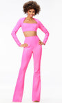 Long Sleeves Natural Waistline Open-Back Fitted Stretchy Back Zipper Fit-and-Flare Square Neck Jumpsuit