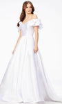 Sexy A-line Natural Waistline Short Sleeves Sleeves Off the Shoulder Fitted Sweetheart Wedding Dress with a Brush/Sweep Train With Ruffles