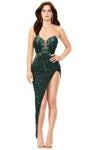 Strapless Sheath Crystal Back Zipper Fitted Slit Jeweled Sheer Plunging Neck Sweetheart Natural Waistline High-Low-Hem Sheath Dress With Rhinestones