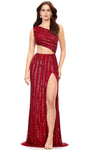 Sexy Natural Waistline Sequined Asymmetric Cutout Open-Back Beaded Back Zipper Slit General Print One Shoulder Sleeveless Sheath Fall Floor Length Sheath Dress/Prom Dress with a Brush/Sweep Train