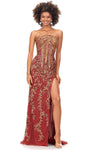 Strapless Straight Neck Beaded Back Zipper Sequined Slit Gathered Floor Length Sheath Natural Waistline Sheath Dress with a Brush/Sweep Train