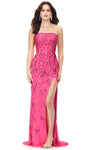 Strapless Straight Neck Sequined Slit Gathered Beaded Back Zipper Natural Waistline Sheath Floor Length Sheath Dress with a Brush/Sweep Train