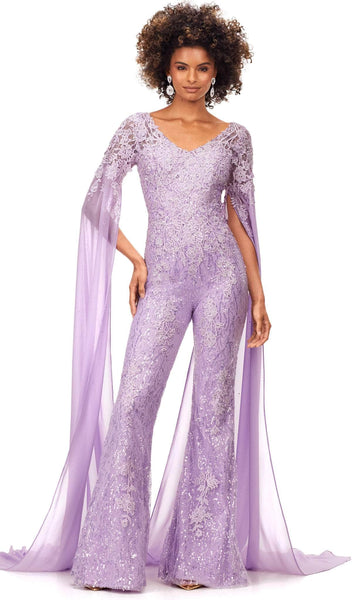 V-neck Natural Waistline Floor Length Fall Embroidered Fitted Back Zipper Sequined Applique Sheer Sheer Sleeves Party Dress/Jumpsuit