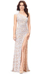 Sophisticated Asymmetric Crystal Open-Back Slit Beaded Sequined Back Zipper Natural Waistline Floor Length Sheath Sleeveless Sheath Dress/Prom Dress with a Brush/Sweep Train