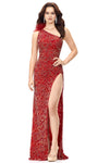 Sophisticated Floor Length Asymmetric Back Zipper Crystal Open-Back Sequined Beaded Slit Sleeveless Natural Waistline Sheath Sheath Dress/Prom Dress with a Brush/Sweep Train