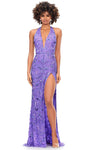 V-neck Halter Plunging Neck Fitted Slit Back Zipper Sequined Backless Beaded Floor Length Sleeveless Natural Waistline Sheath Fall Sheath Dress/Evening Dress with a Brush/Sweep Train