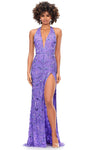V-neck Halter Plunging Neck Natural Waistline Sequined Backless Back Zipper Fitted Slit Beaded Fall Sheath Floor Length Sleeveless Sheath Dress/Evening Dress with a Brush/Sweep Train
