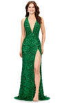 V-neck Halter Plunging Neck Fall Floor Length Sheath Natural Waistline Back Zipper Fitted Beaded Backless Slit Sequined Sleeveless Sheath Dress/Evening Dress with a Brush/Sweep Train