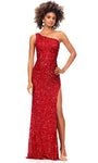 Back Zipper Sequined Asymmetric Fitted Slit Cutout Floor Length Natural Waistline Sheath Sleeveless Sheath Dress/Prom Dress