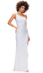 Floor Length Natural Waistline Sleeveless Slit Fitted Sequined Cutout Back Zipper Asymmetric Sheath Sheath Dress/Prom Dress