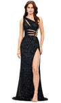 Sexy Floor Length Sleeveless Sheath Natural Waistline Open-Back Sequined Asymmetric Cutout Back Zipper Slit Sheath Dress/Evening Dress with a Brush/Sweep Train