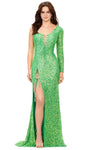 V-neck Asymmetric Back Zipper Open-Back Lace-Up Slit Sequined Long Sleeves Sheath Floor Length Plunging Neck Corset Natural Waistline Sheath Dress/Evening Dress with a Brush/Sweep Train