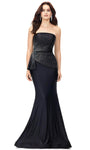 Sophisticated Strapless Floor Length Jersey Straight Neck Elasticized Natural Waistline Fit-and-Flare Mermaid Fitted Gathered Beaded Dress with a Brush/Sweep Train With Rhinestones