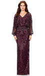 Modest V-neck Natural Waistline Floral Print Sheath Floor Length Dolman Long Sleeves Sequined Sheer Slit Beaded Sheath Dress/Evening Dress