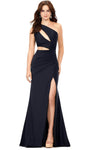 Sexy Mermaid Sleeveless Natural Waistline Floor Length Open-Back Asymmetric Slit Cutout Ruched Evening Dress with a Brush/Sweep Train