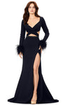 V-neck Plunging Neck Natural Waistline Long Sleeves Sheath Cutout Crystal Belted Beaded Back Zipper Slit Fitted Sheath Dress/Prom Dress