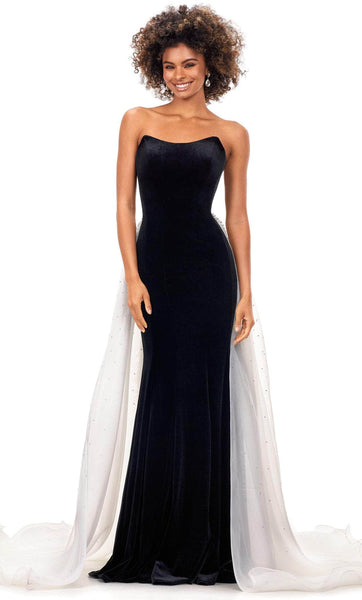 A-line Strapless Crystal Back Zipper Fitted Mermaid Natural Waistline Fall Scoop Neck Evening Dress with a Brush/Sweep Train