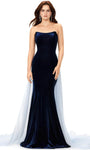 A-line Strapless Scoop Neck Fall Mermaid Natural Waistline Crystal Back Zipper Fitted Evening Dress with a Brush/Sweep Train