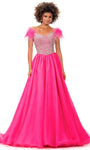 A-line Sweetheart Off the Shoulder Basque Waistline Beaded Hidden Back Zipper Crystal Dress with a Brush/Sweep Train