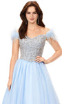 A-line Sweetheart Off the Shoulder Basque Waistline Crystal Hidden Back Zipper Beaded Dress with a Brush/Sweep Train