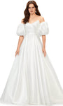 A-line V-neck Strapless Button Closure Ruched Open-Back Satin Bell Sleeves Off the Shoulder Sweetheart Natural Waistline Short Wedding Dress with a Chapel Train