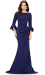 Floor Length Bateau Neck Ruched Mermaid Flutter Sleeves Natural Waistline Evening Dress/Party Dress with a Brush/Sweep Train