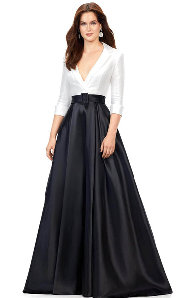 Sophisticated V-neck Belted Pleated Satin Natural Waistline Dress with a Brush/Sweep Train