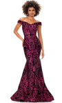 Velvet Back Zipper Sequined Mermaid Sweetheart Natural Waistline Floor Length Off the Shoulder Evening Dress