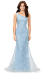 Applique Sequined Asymmetric Fitted Natural Waistline Floor Length One Shoulder Sheath Mermaid Sheath Dress with a Brush/Sweep Train